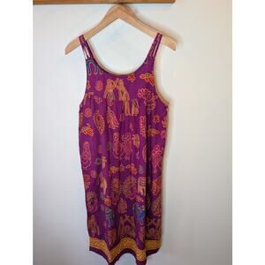 Just Love Magenta Purple Elephant Paisley Print Boho Sundress Medium Maxi Tank
